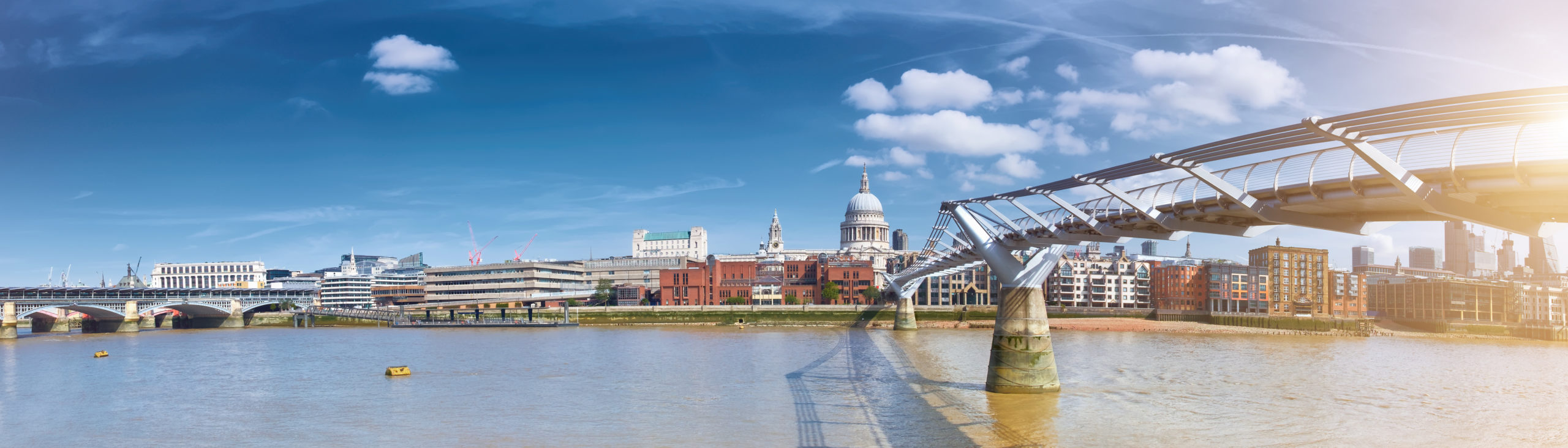 St Paul's Cathedral viewed across the Thames with the Millennium Bridge in the foreground