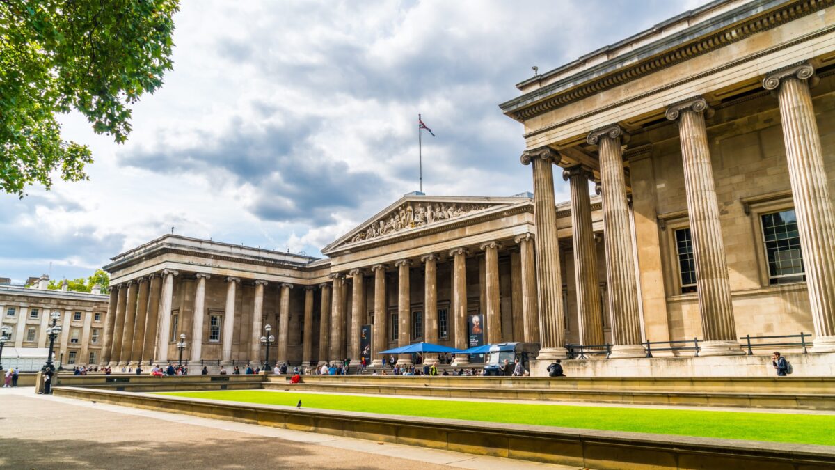 British Museum Exterior — London Bible Tours Card Exterior of the British Museum in London, featured for the London Bible Tours British Museum Bible Tour