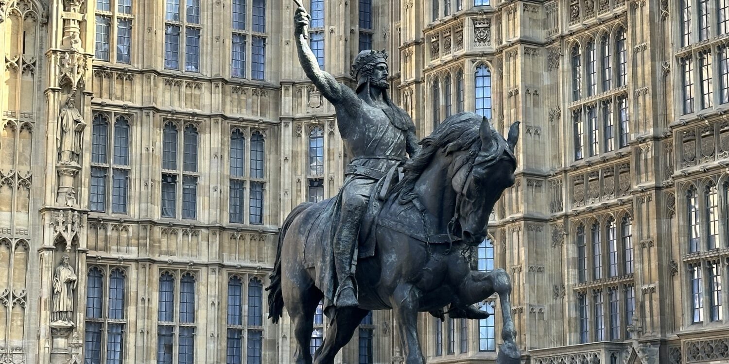 Richard I equestrian statue outside the Palace of Westminster in London
