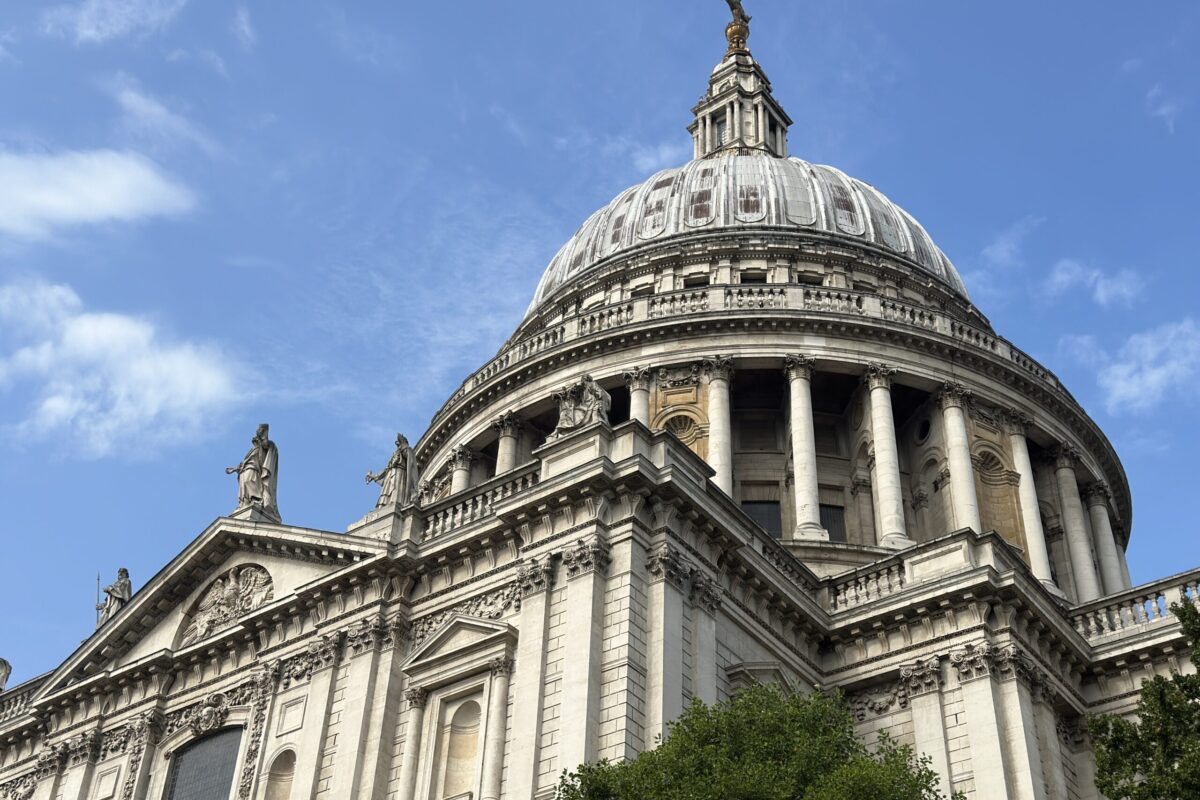 Dome and exterior of St Paul's Cathedral in modern London